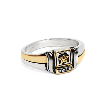 18K Gold PVD Stainless Steel United States Army Two Tone Women's Ring