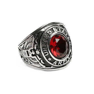 Stainless Steel United States Army Red Center Stone Ring