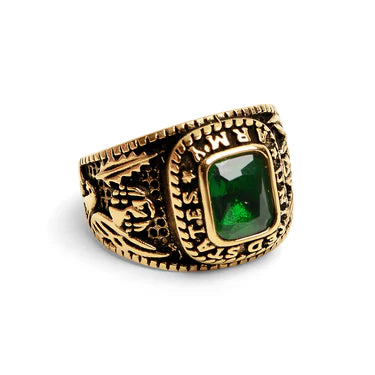 18K Gold PVD Stainless Steel United States Army Green Center Stone Ring