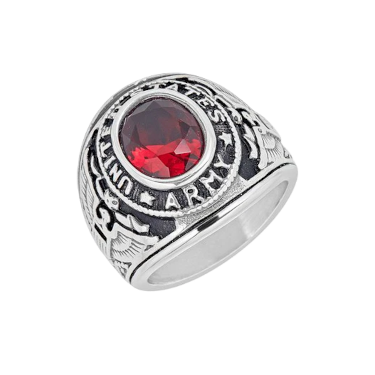 Stainless Steel United States Army Red Center Stone Ring