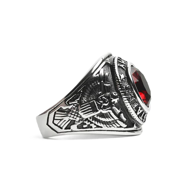 Stainless Steel United States Army Red Center Stone Ring