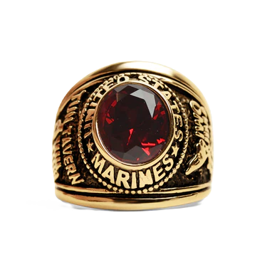 18K Gold PVD Stainless Steel Red Stone United States Marines Ring