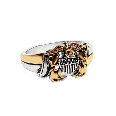18K Gold PVD Stainless Steel United States Navy Two Tone Women's Ring