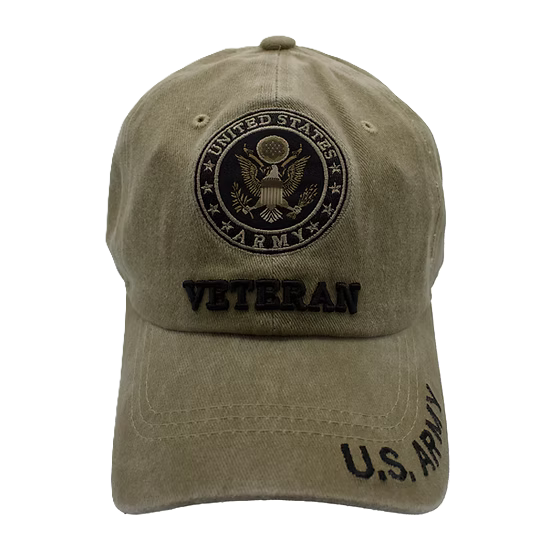Army Emblem Veteran Stone Washed Cap - Khaki