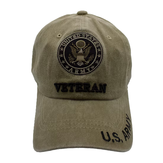 Army Emblem Veteran Stone Washed Cap - Khaki