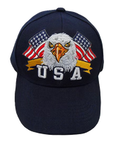 U.S.A. Eagle Head Two Flags Cap - Navy Blue