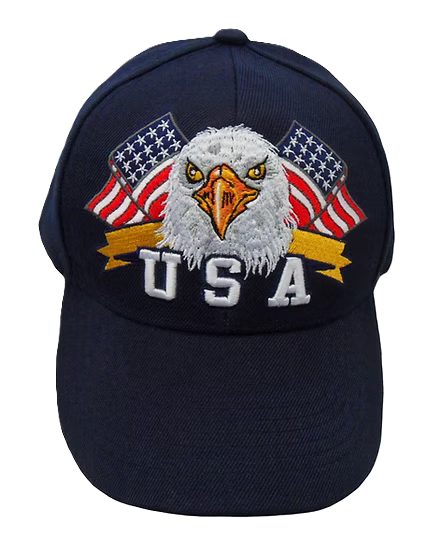 U.S.A. Eagle Head Two Flags Cap - Navy Blue