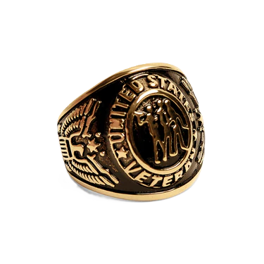 18K Gold PVD Stainless Steel United States Military Veterans Men's Ring